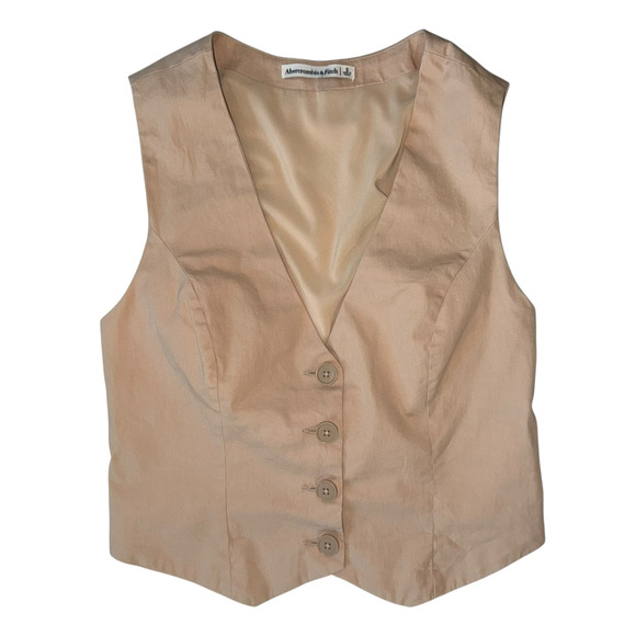 Abercrombie & Fitch Tailored Vest Top Size Small Tan Khaki Minimalist Academia - Picture 2 of 11